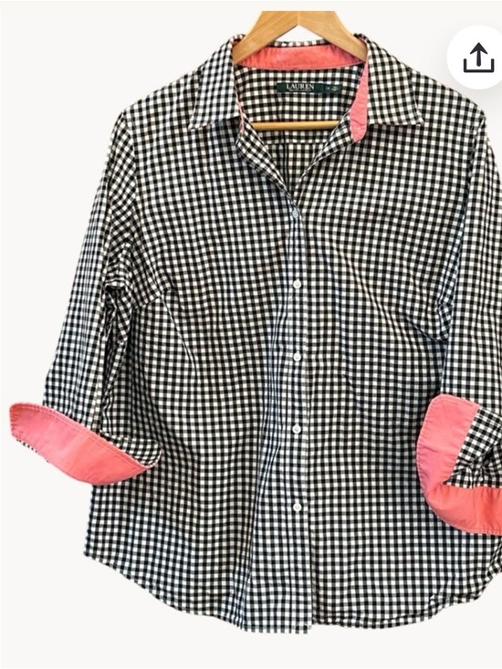 Ralph Lauren Tops - Ralph Lauren Black & White Gingham Shirt with Pink Trim women’s blouse 3x